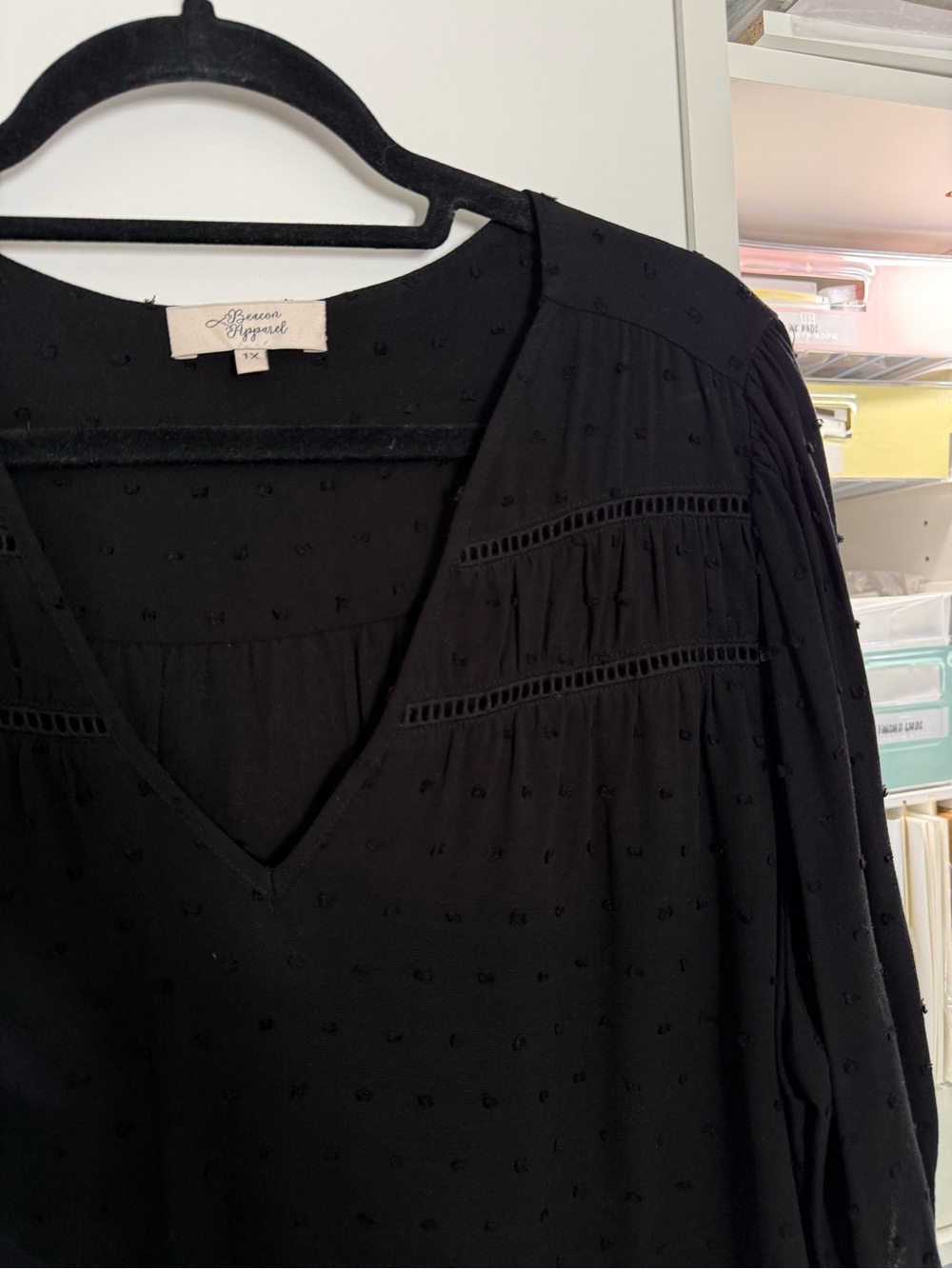 Beacons Apparel Black Swiss Dot V-Neck Blouse